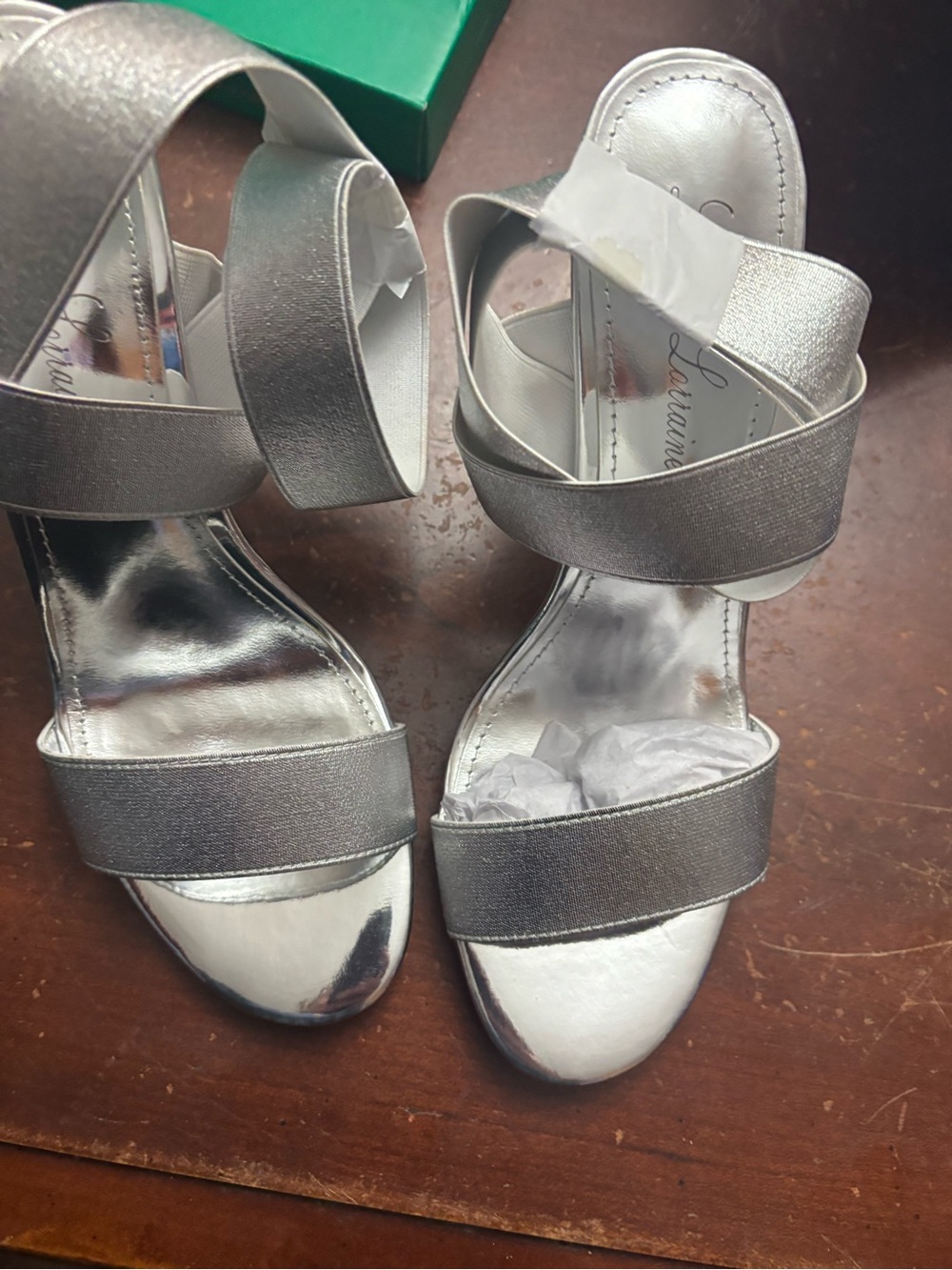 Lauren Lorraine size 9 silver Dallas style heels 3” straps cocktail wedding